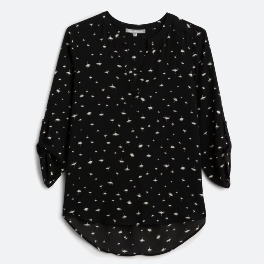 Daniel Rainn Black, Split Neck, Roll Sleeve Blouse